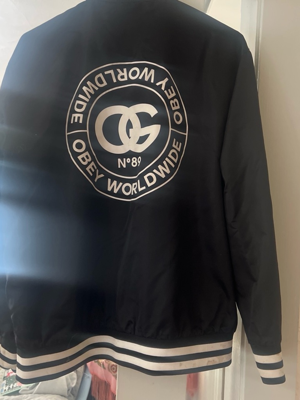 Obey Black Jacket with White Worldwide Logo